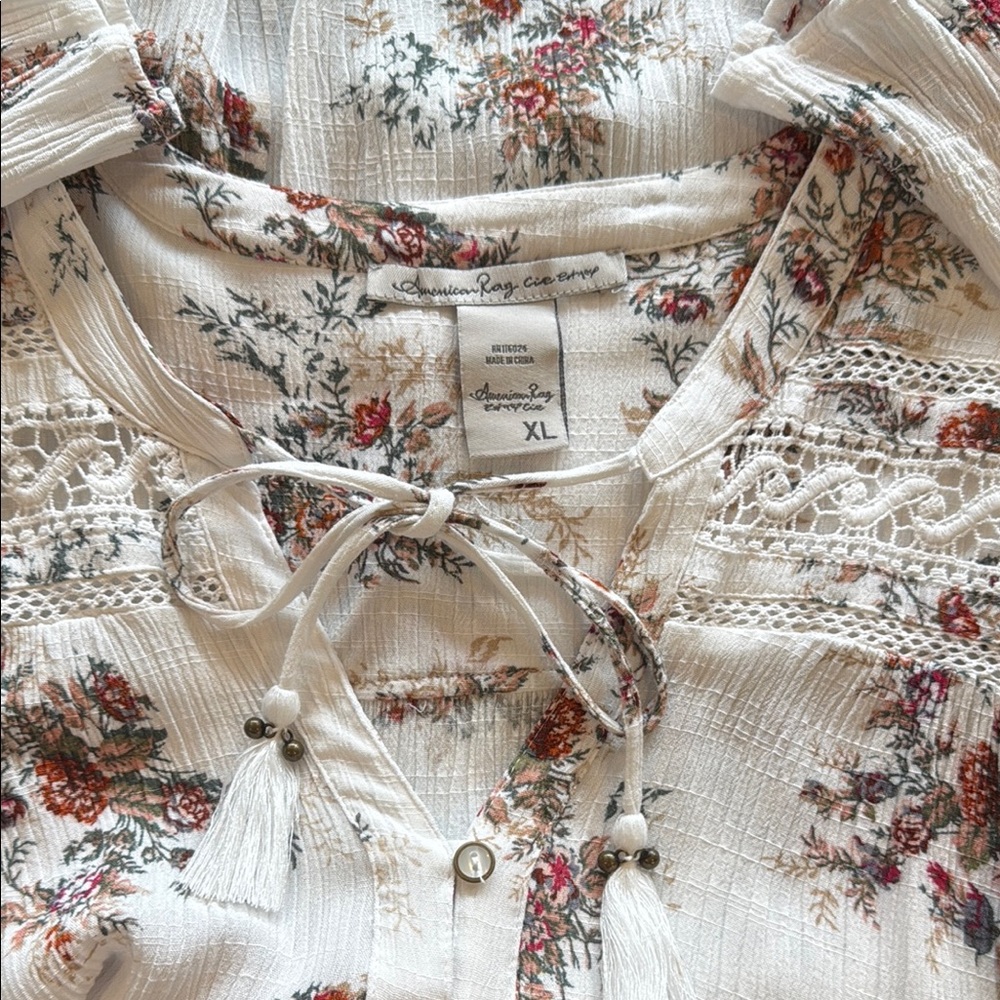 American Rag Floral Blouse - Cream and Red